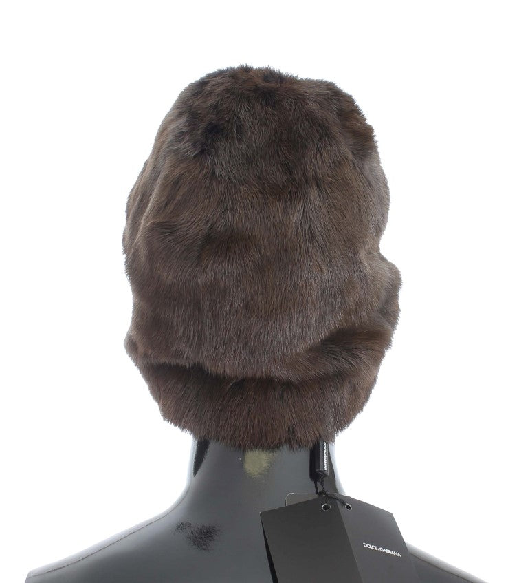 New Dolce & Gabbana Brown Weasel Fur Womens Cashmere Hat Beanie