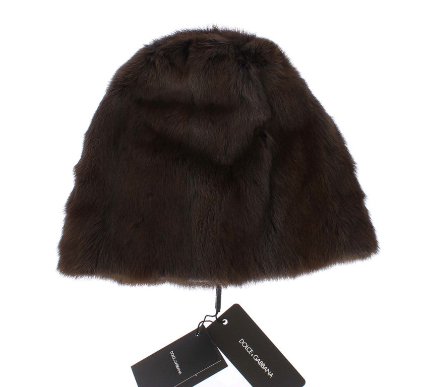 New Dolce & Gabbana Brown Weasel Fur Womens Cashmere Hat Beanie