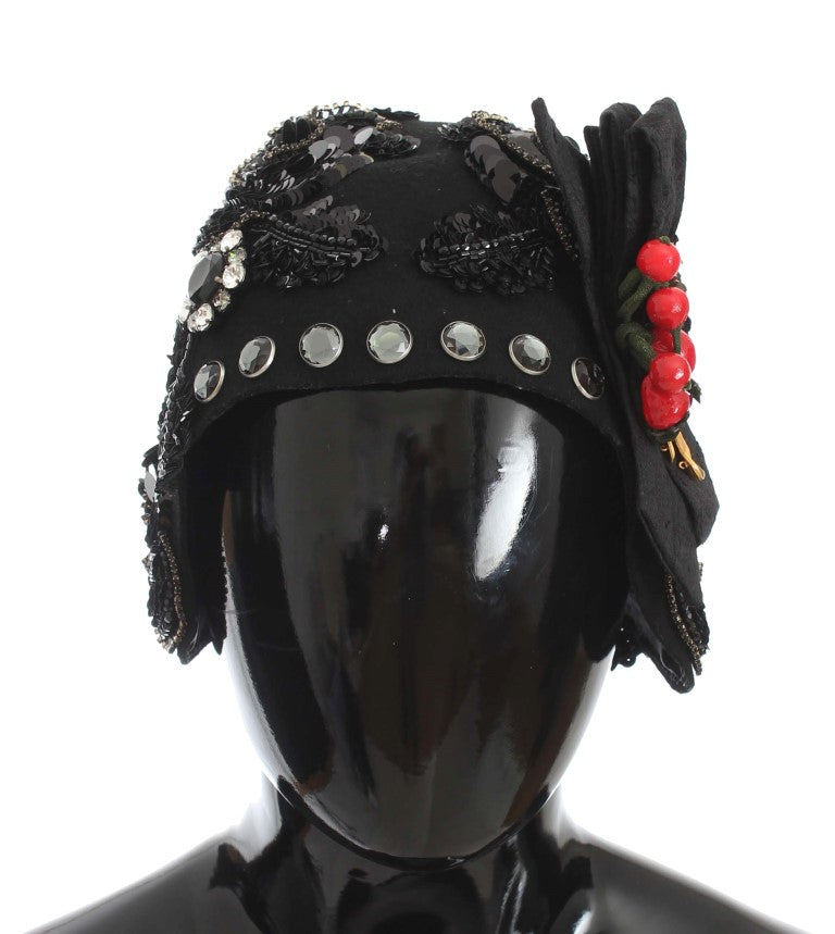 New Dolce & Gabbana Black Crystal Gold Cherries Brooch Hat