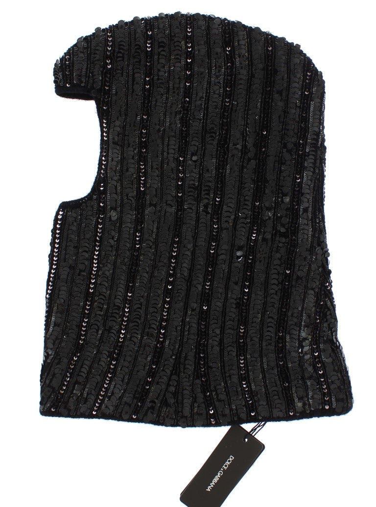 Dolce & Gabbana Black Knitted Sequin Hood Scarf Hat - PreLoved & Luxe