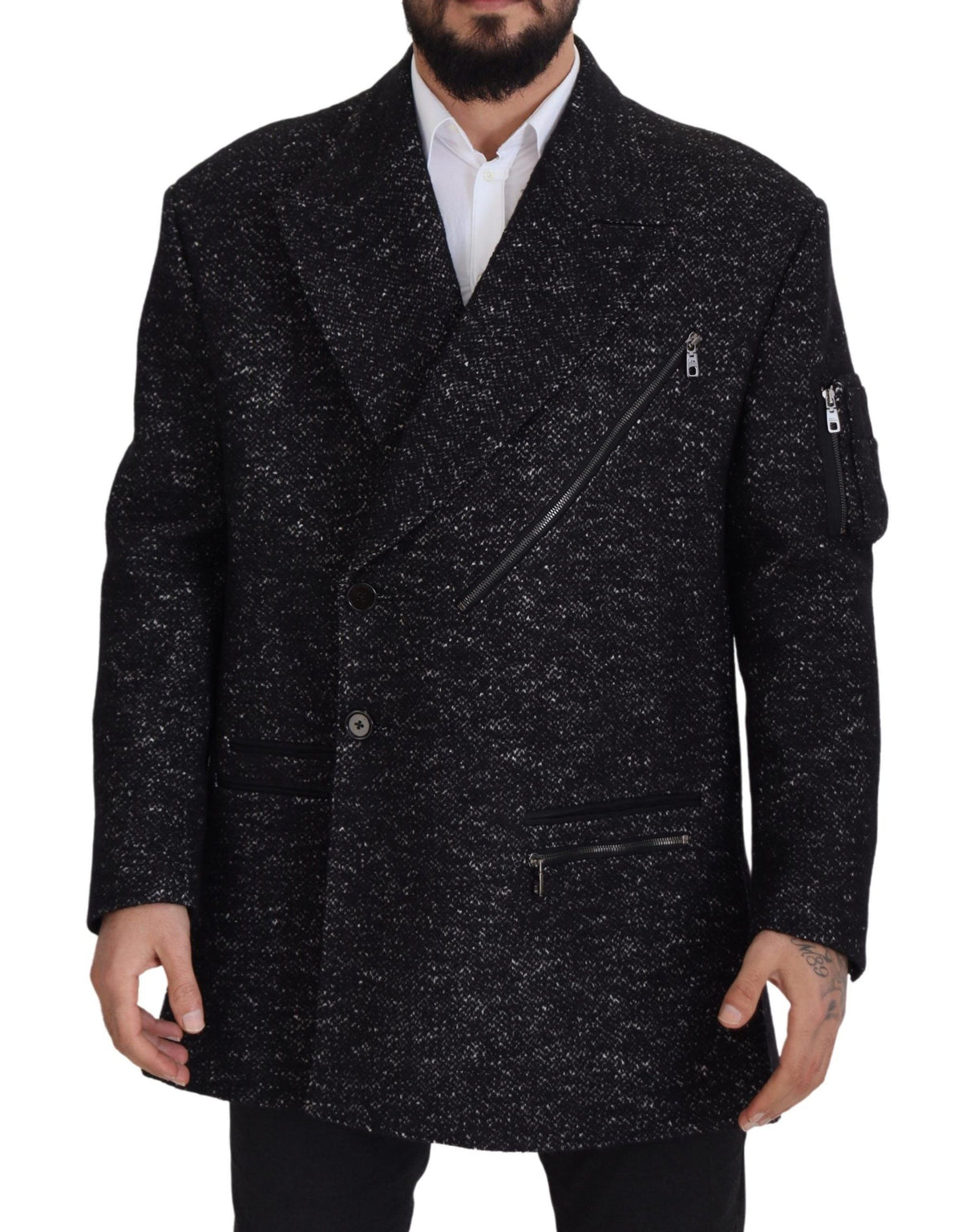 New Dolce & Gabbana Black Wool Double Breasted Coat Men Jacket