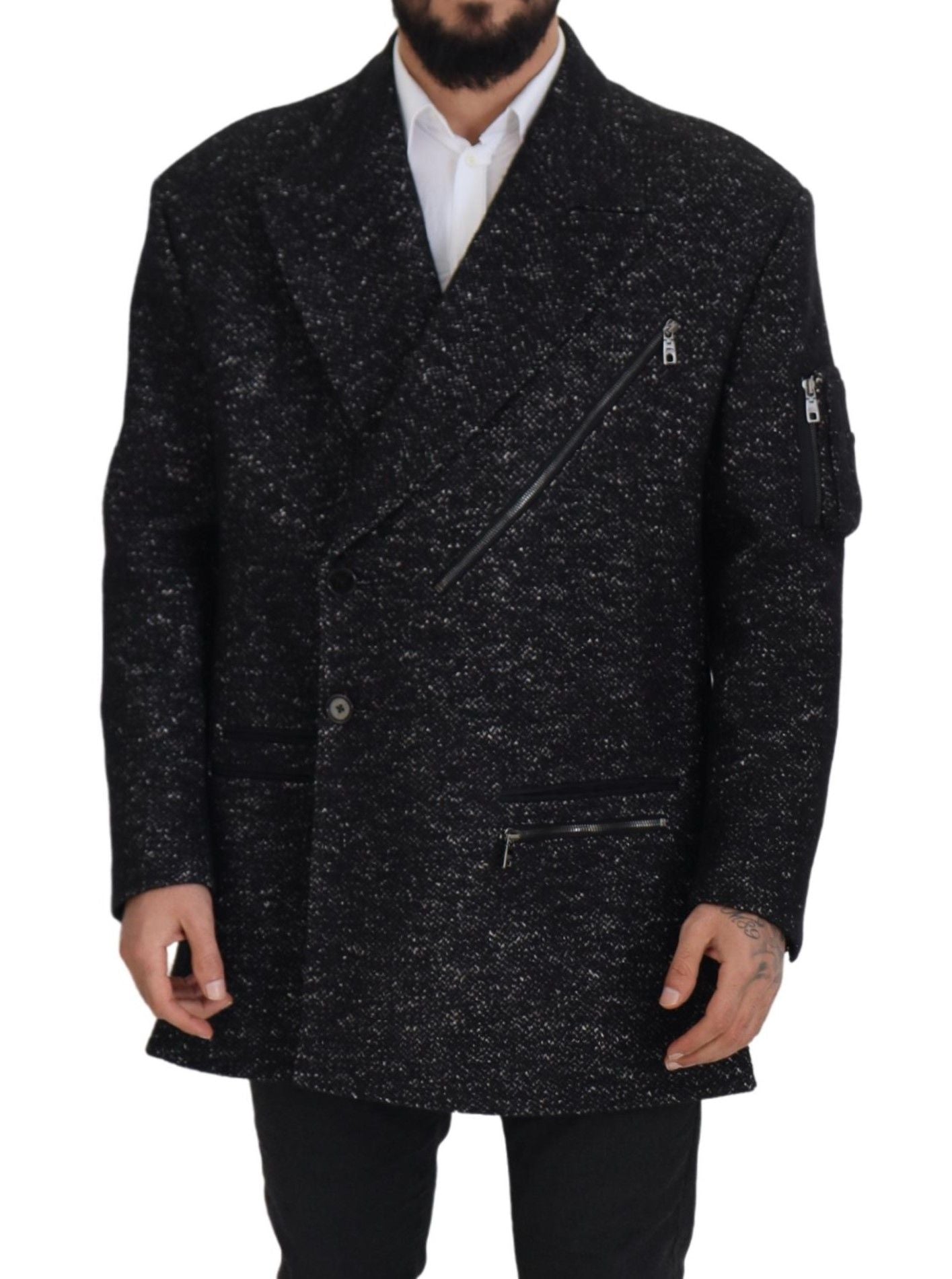 New Dolce & Gabbana Black Wool Double Breasted Coat Men Jacket