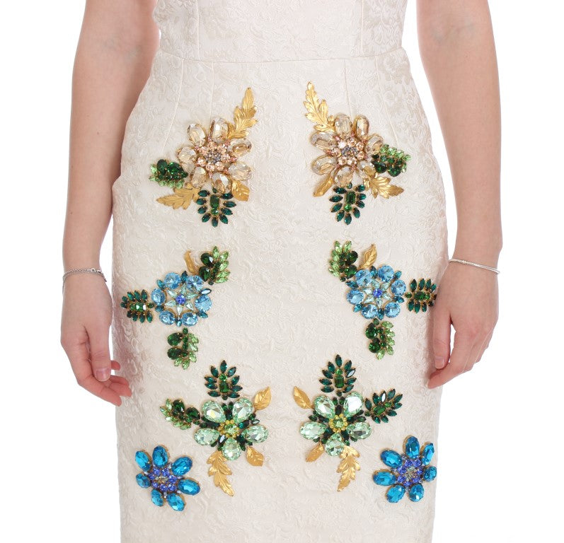Dolce & Gabbana White Brocade Crystal Sheath Dress - PreLoved & Luxe
