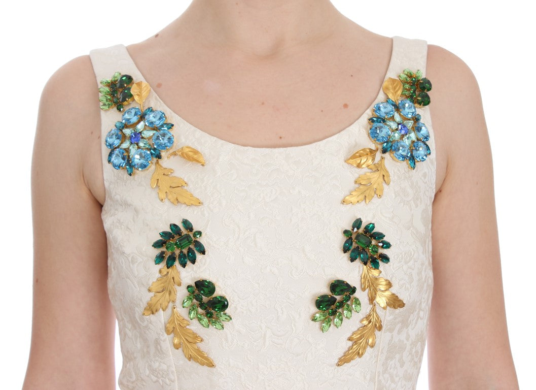 Dolce & Gabbana White Brocade Crystal Sheath Dress - PreLoved & Luxe