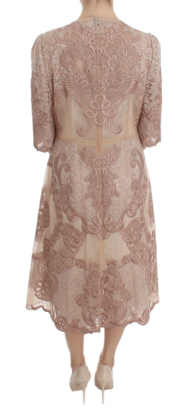Dolce & Gabbana Pink Silk Lace Ricamo Shift Gown Dress - PreLoved & Luxe
