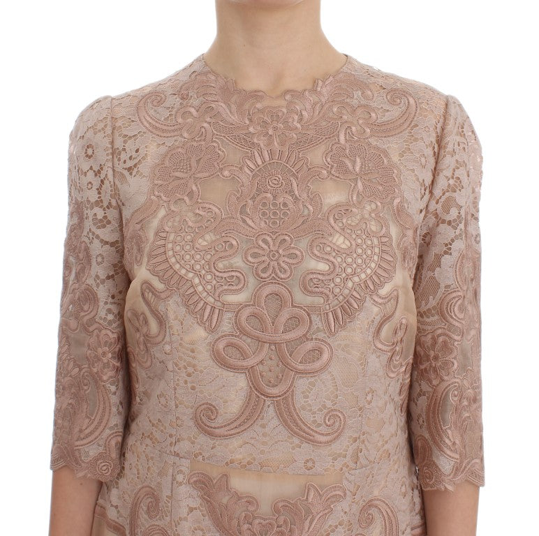 Dolce & Gabbana Pink Silk Lace Ricamo Shift Gown Dress - PreLoved & Luxe