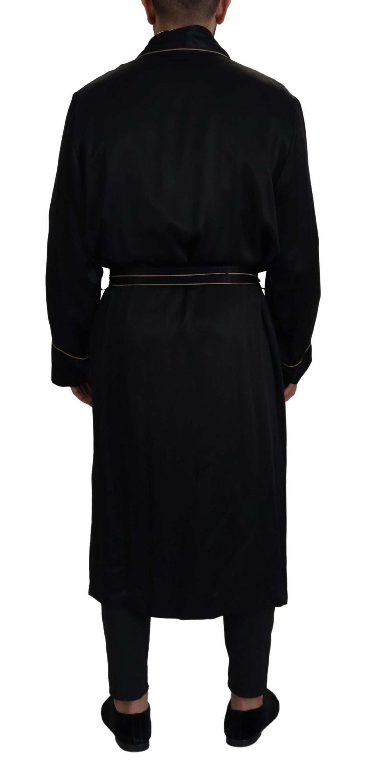 New Dolce & Gabbana Black 100% Silk Robe Coat Wrap Jacket