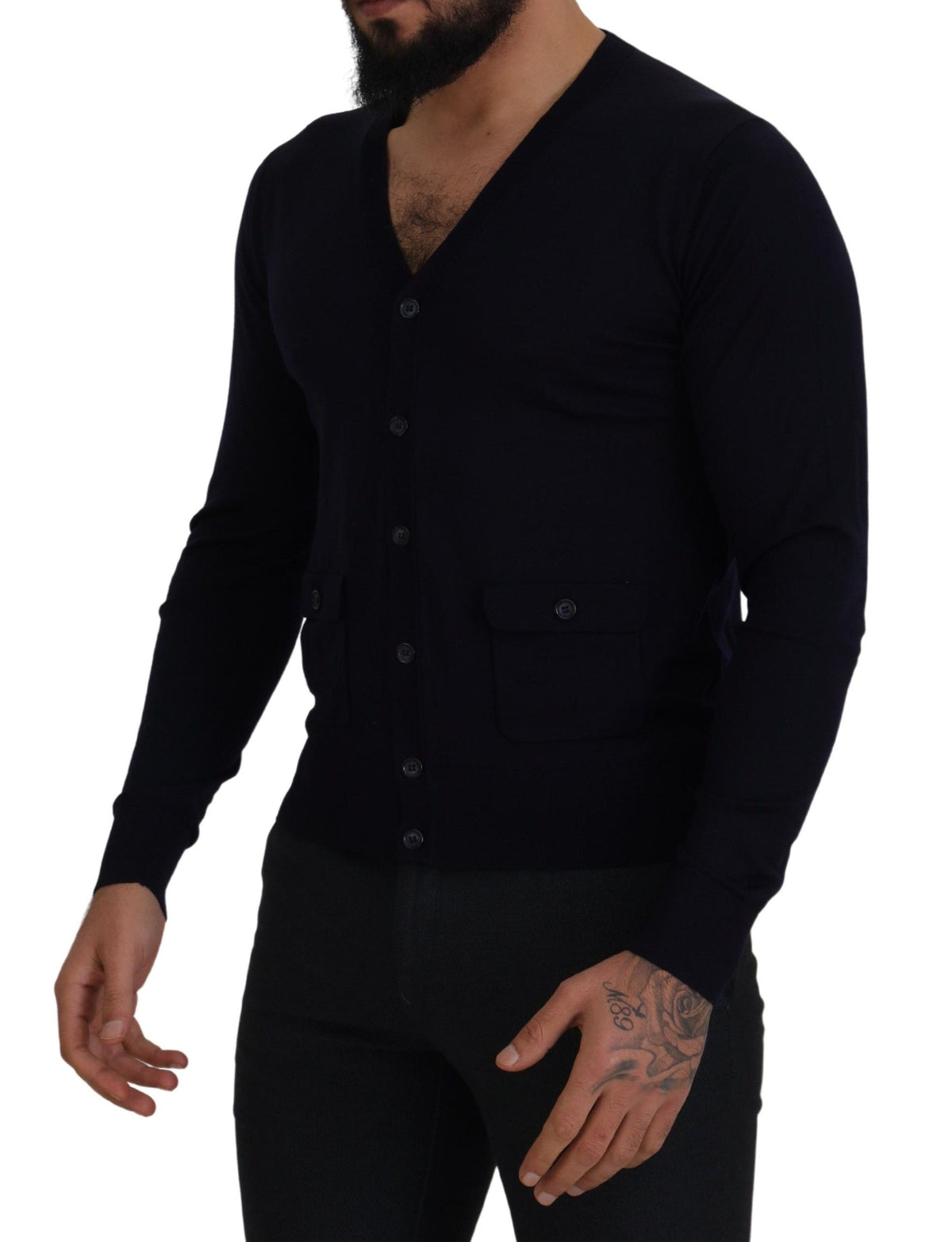 New Dolce & Gabbana Blue Wool STAFF Down Cardigan Sweater