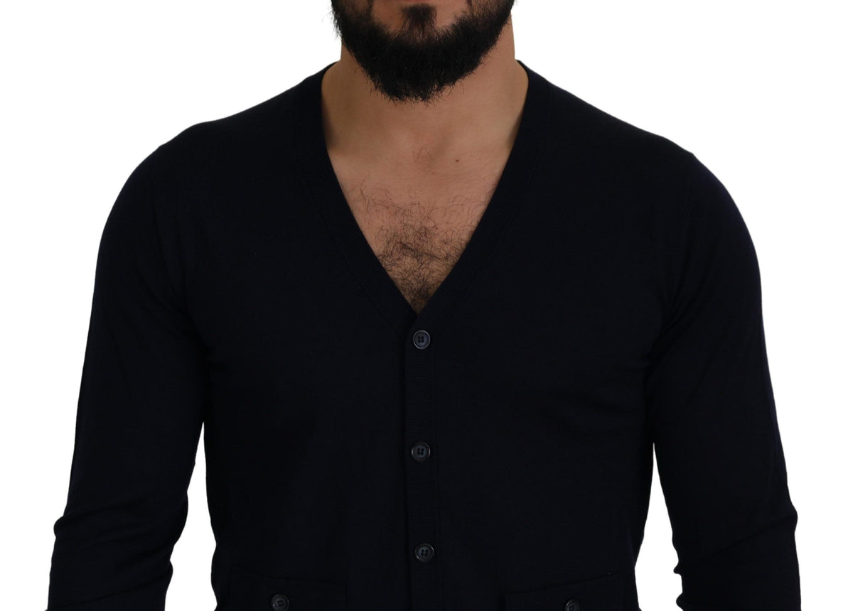 New Dolce & Gabbana Blue Wool STAFF Down Cardigan Sweater