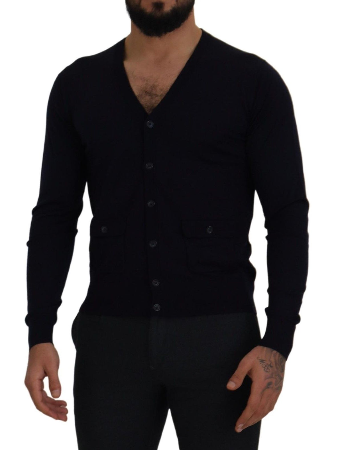 New Dolce & Gabbana Blue Wool STAFF Down Cardigan Sweater