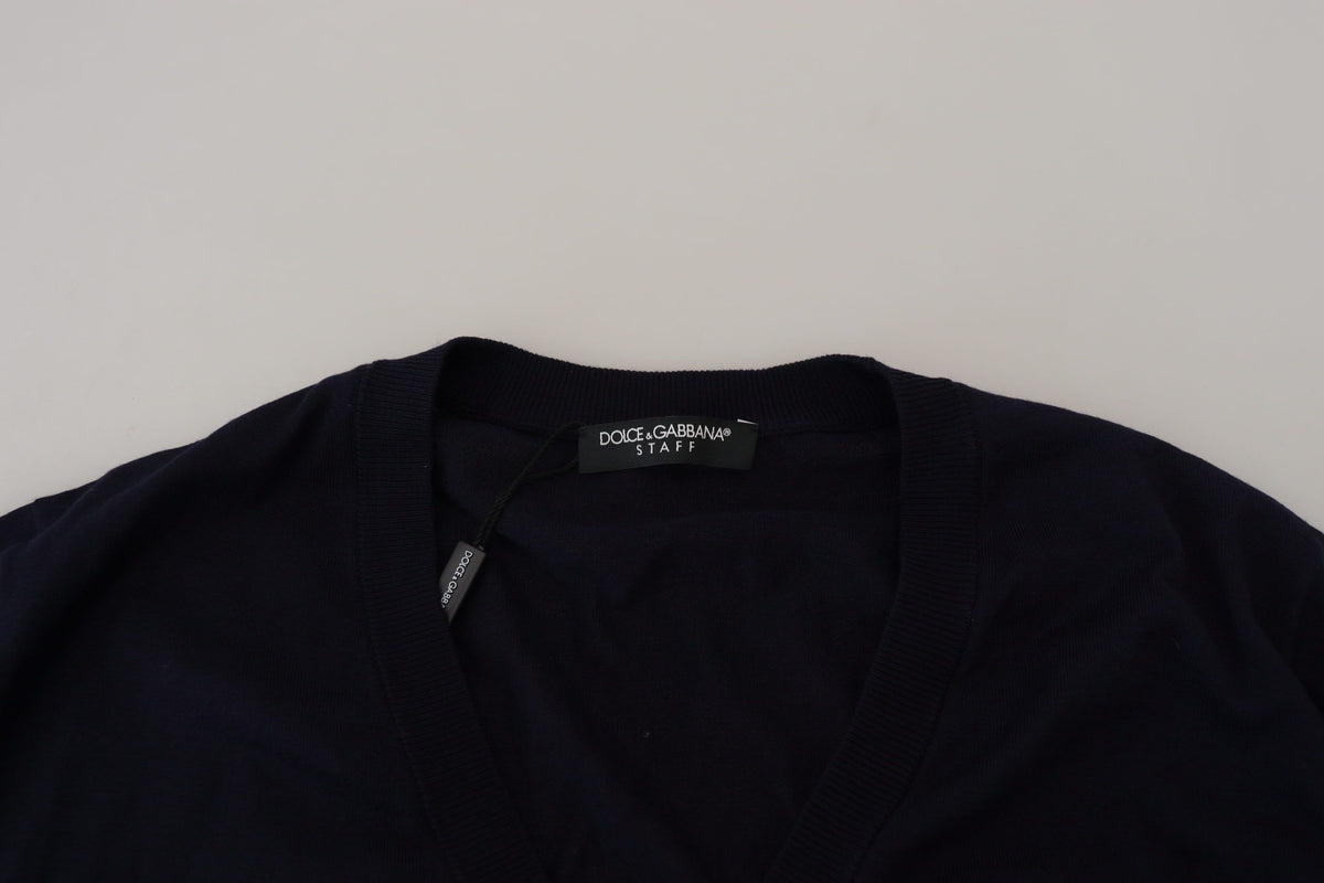 New Dolce & Gabbana Blue Wool STAFF Down Cardigan Sweater