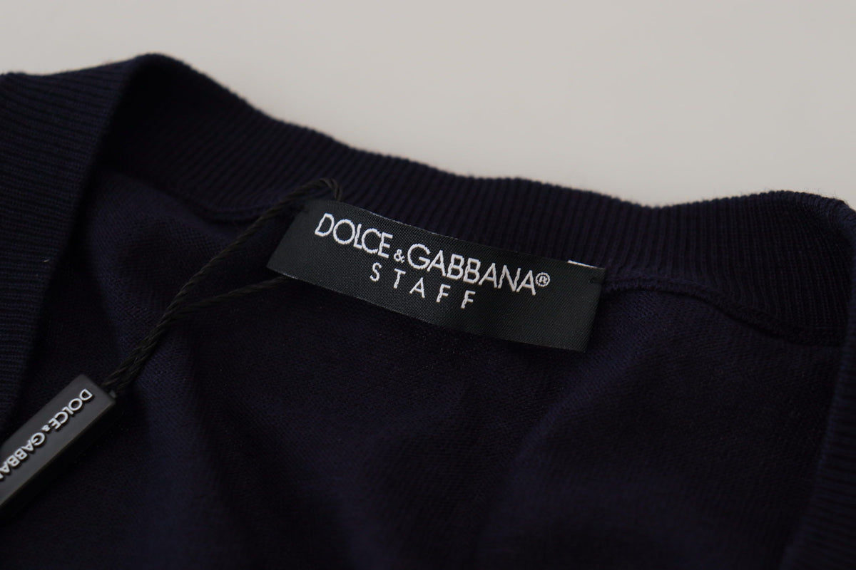 New Dolce & Gabbana Blue Wool STAFF Down Cardigan Sweater