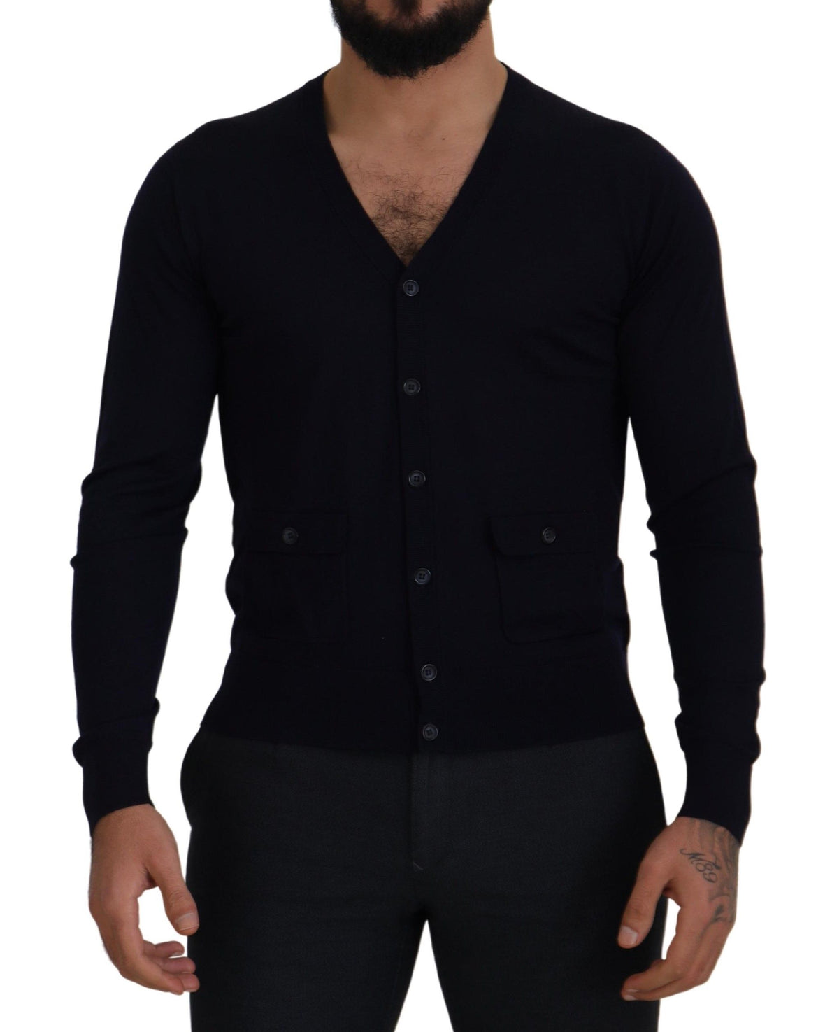 New Dolce & Gabbana Blue Wool STAFF Down Cardigan Sweater