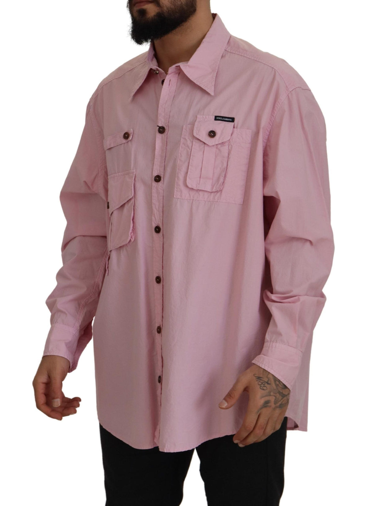 New Dolce & Gabbana Pink Casual Button Down Long Sleeves Shirt