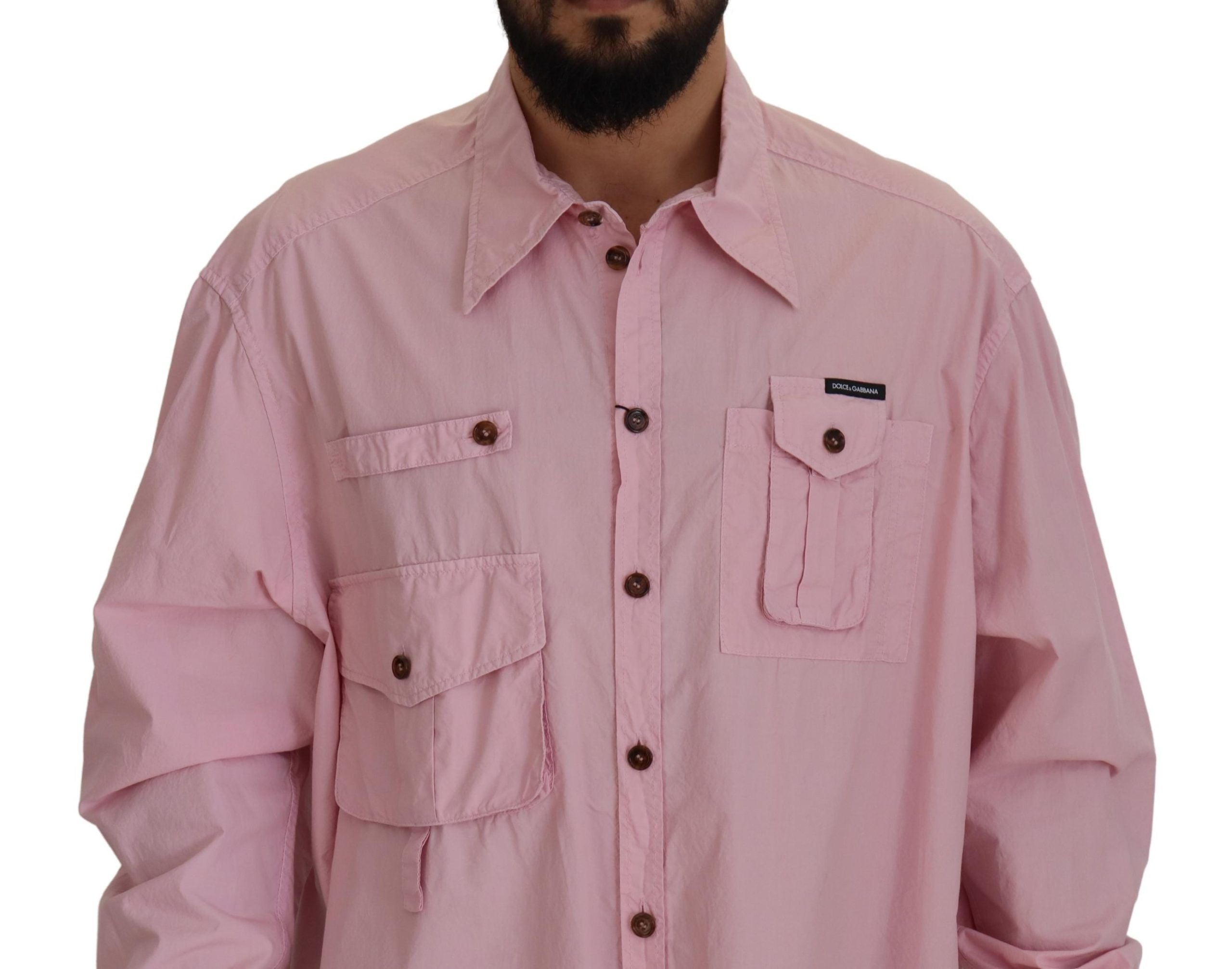 New Dolce & Gabbana Pink Casual Button Down Long Sleeves Shirt
