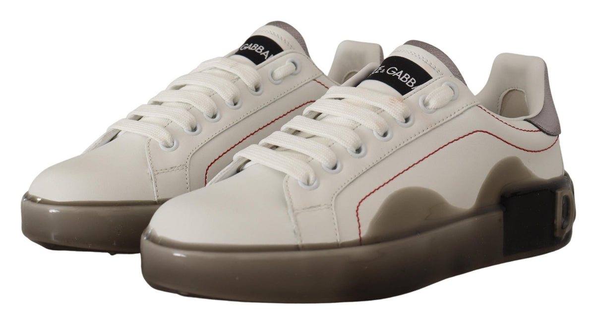 New Dolce & Gabbana White Leather Shoes Womens Logo Portofino Sneakers