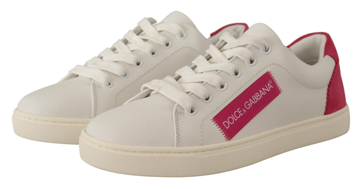 New Dolce & Gabbana White Pink Leather Low Top Sneakers Womens Shoes