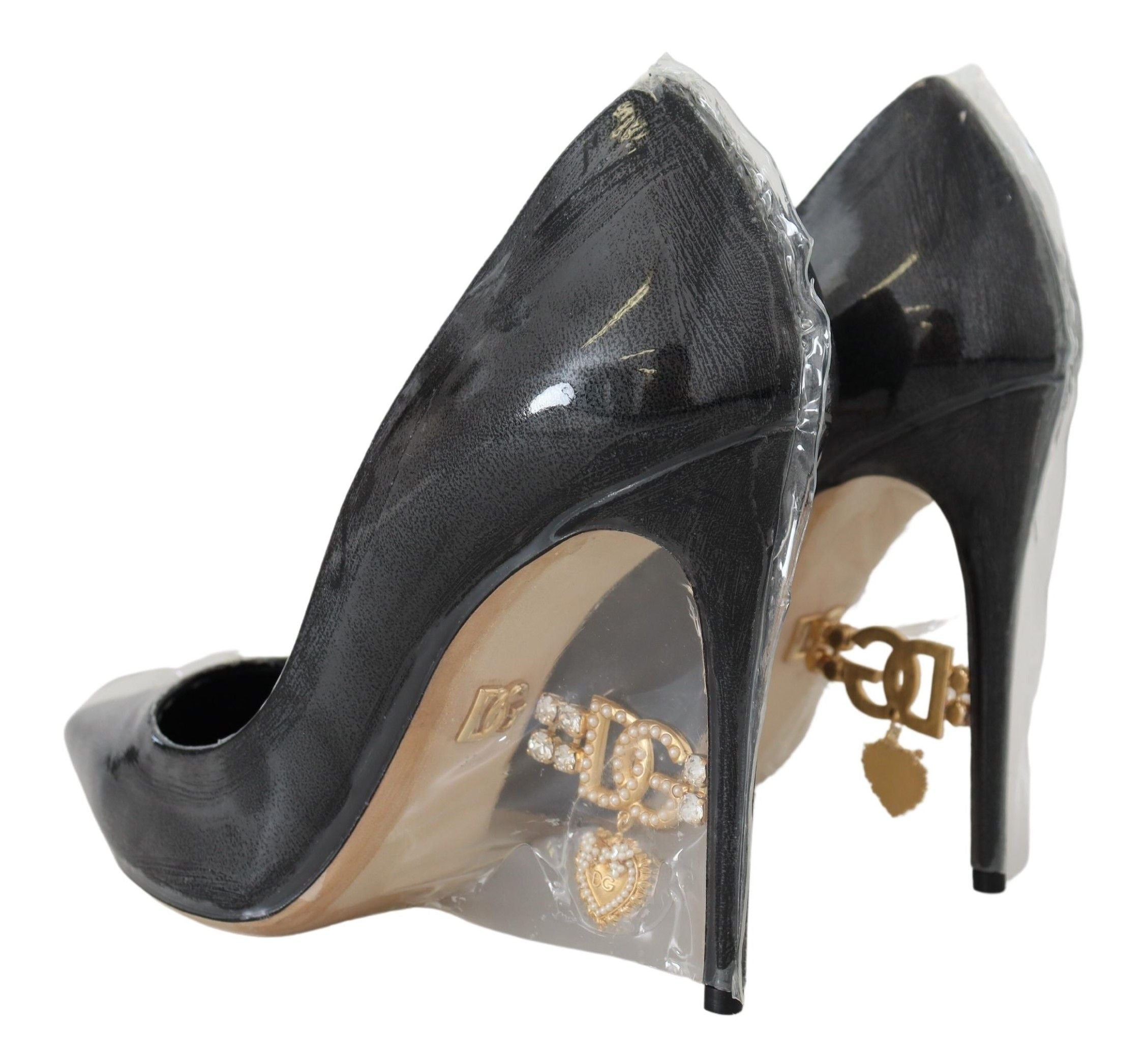 New Dolce & Gabbana Black Leather Heels Pumps Plastic Wrapped Shoes