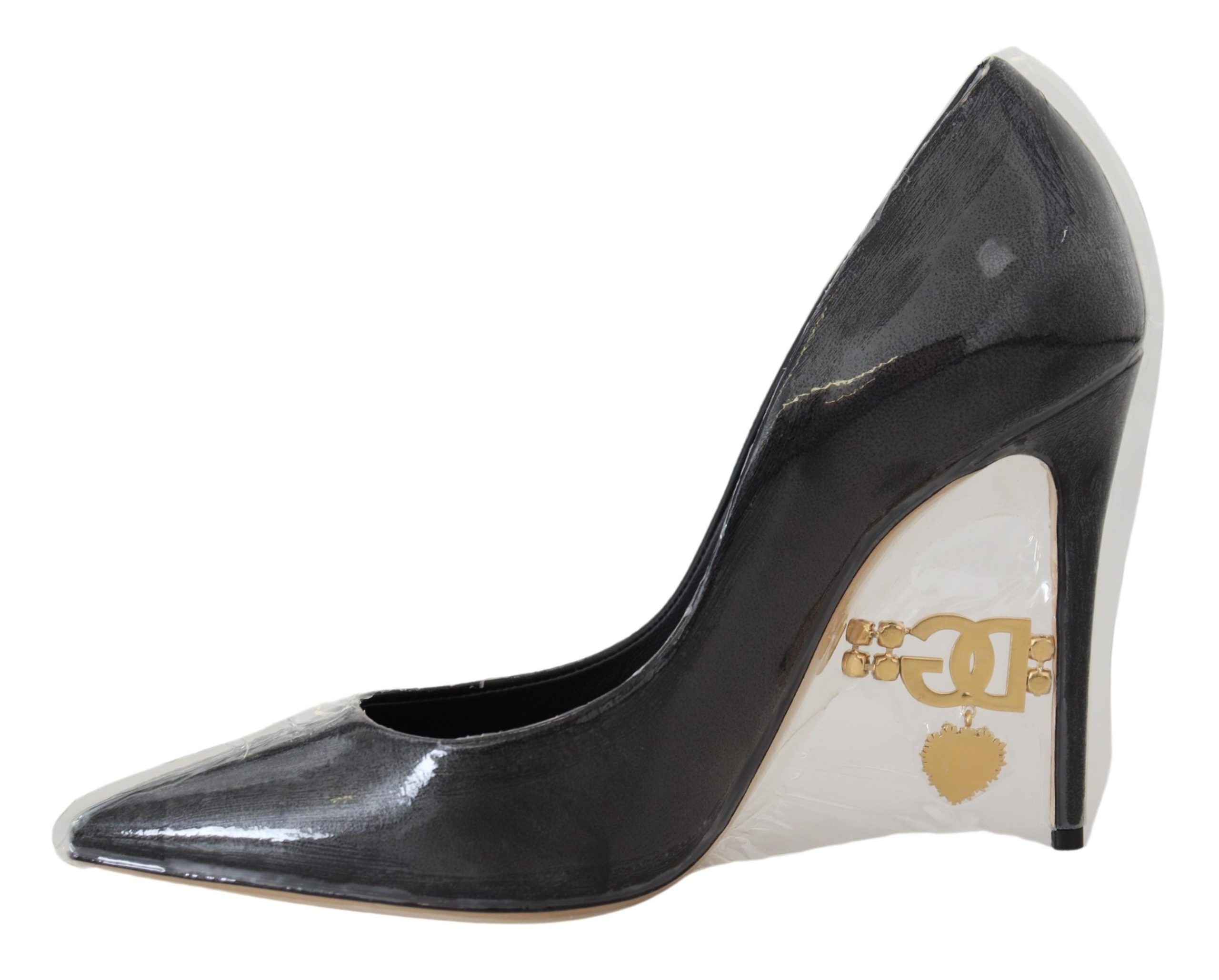 New Dolce & Gabbana Black Leather Heels Pumps Plastic Wrapped Shoes