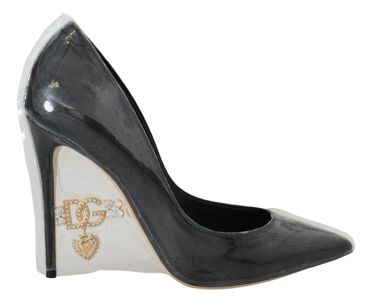 New Dolce & Gabbana Black Leather Heels Pumps Plastic Wrapped Shoes