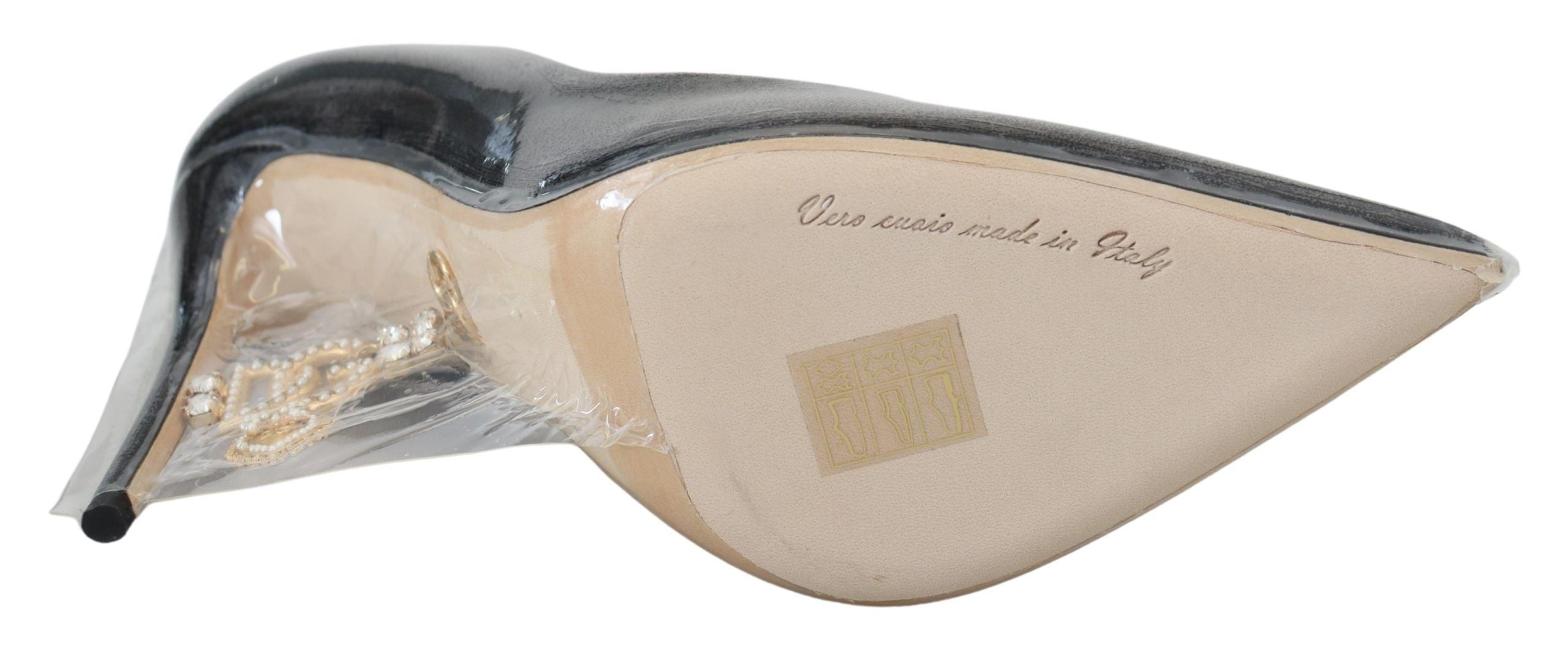 New Dolce & Gabbana Black Leather Heels Pumps Plastic Wrapped Shoes