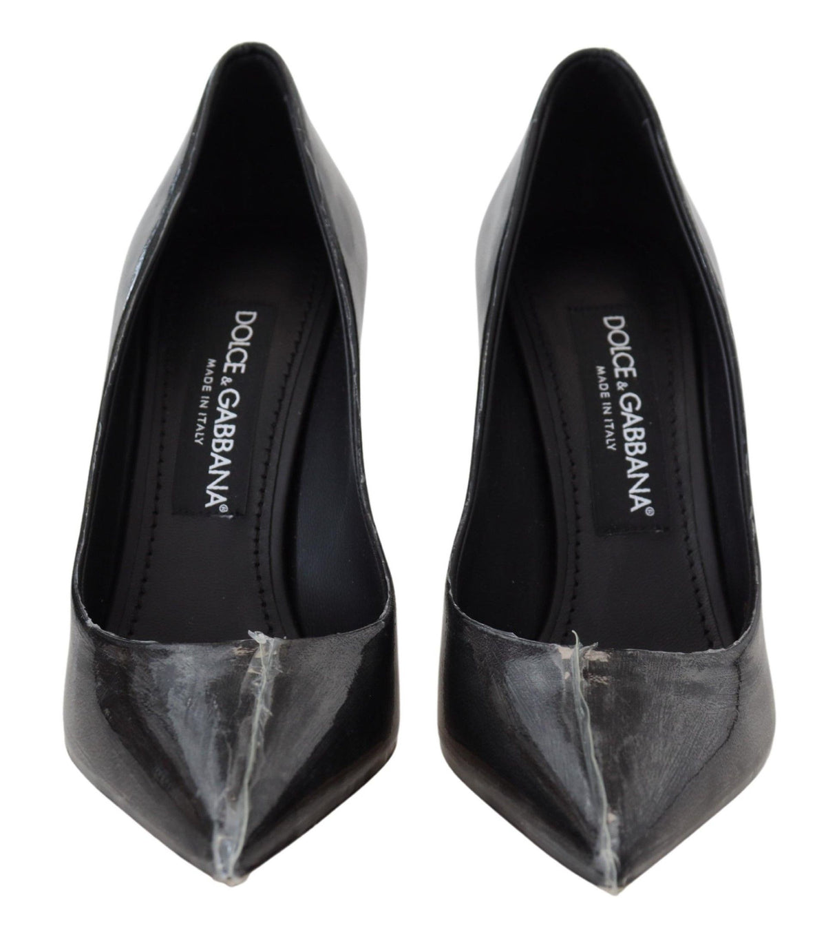 New Dolce & Gabbana Black Leather Heels Pumps Plastic Wrapped Shoes
