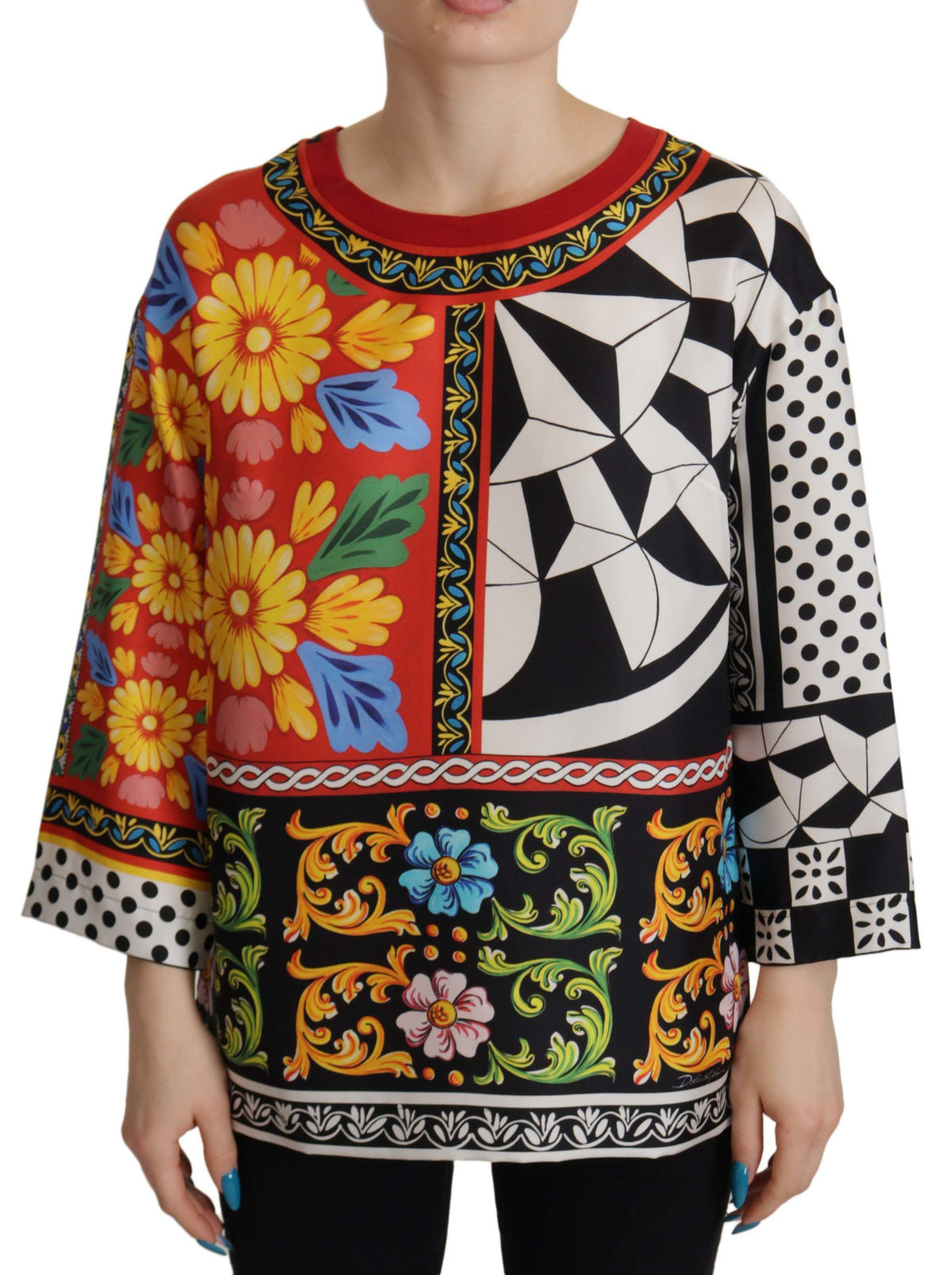 New Dolce & Gabbana Multicolor Printed Baroque Loose Long Sleeve