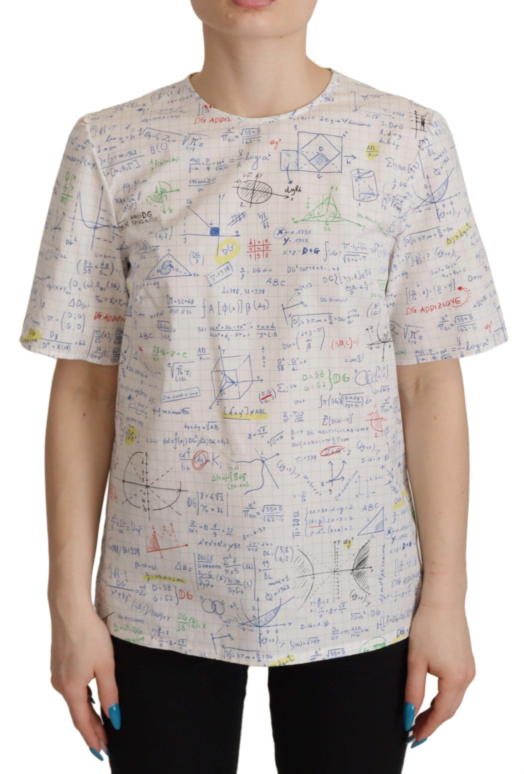 New Dolce & Gabbana White Cotton Algebra Print Short Sleeves Top