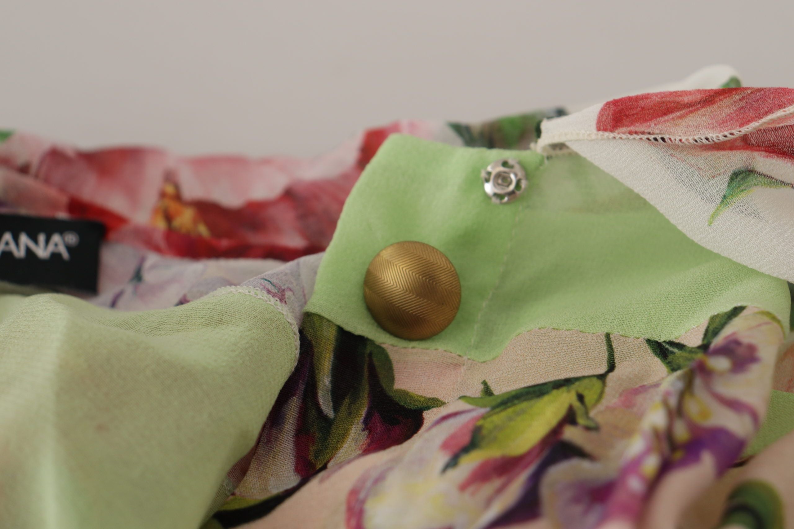 New Dolce & Gabbana Floral Patchwork Design Ascot Collar Top Blouse
