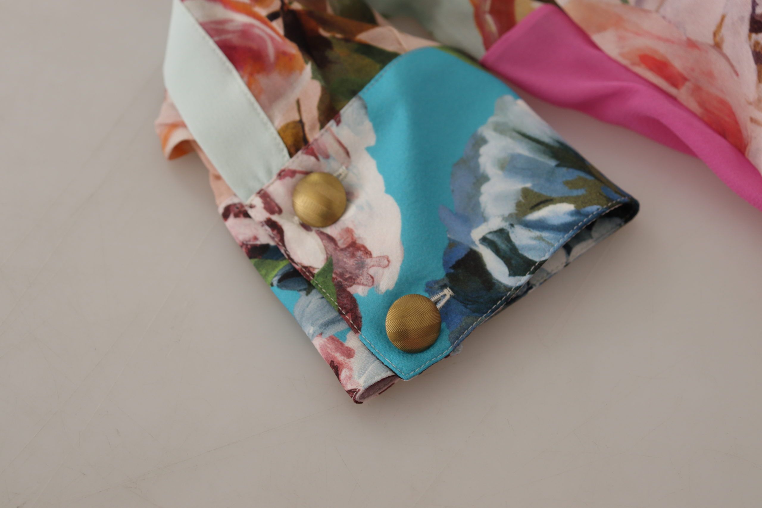 Dolce & Gabbana Multicolor Floral Patchwork Design Ascot Collar Top Blouse