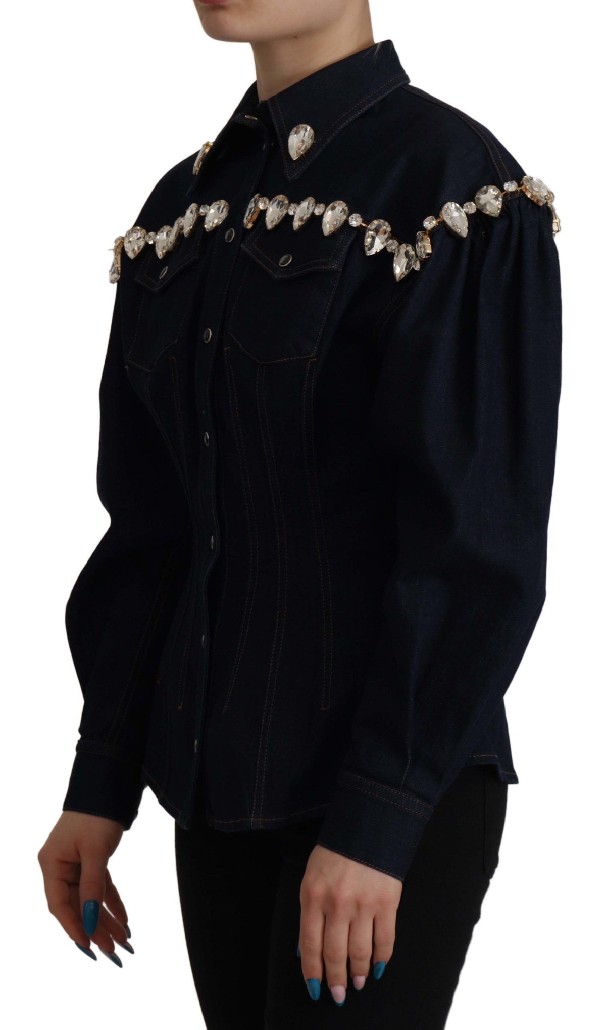 New Dolce & Gabbana Blue Denim Crystal Embellish Cotton Jacket