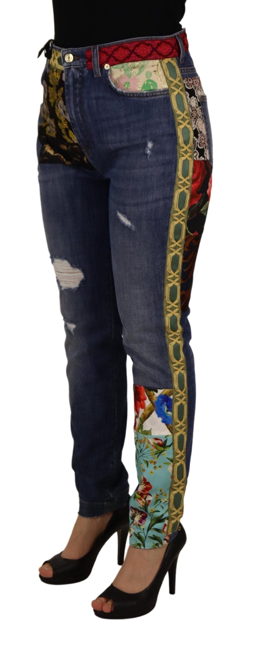 New Dolce & Gabbana Blue Patchwork High Waist Denim Jeans