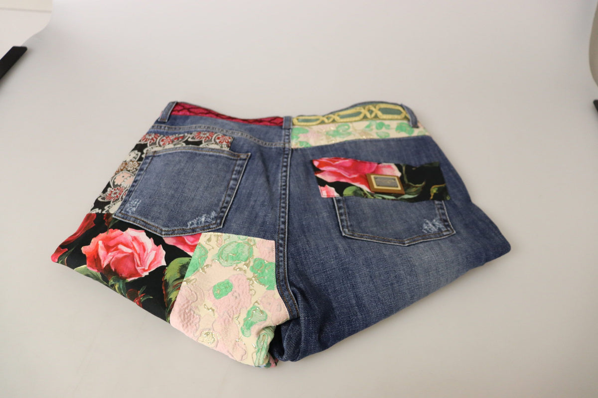 New Dolce & Gabbana Blue Patchwork High Waist Denim Jeans
