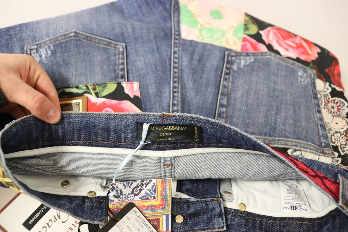 New Dolce & Gabbana Blue Patchwork High Waist Denim Jeans