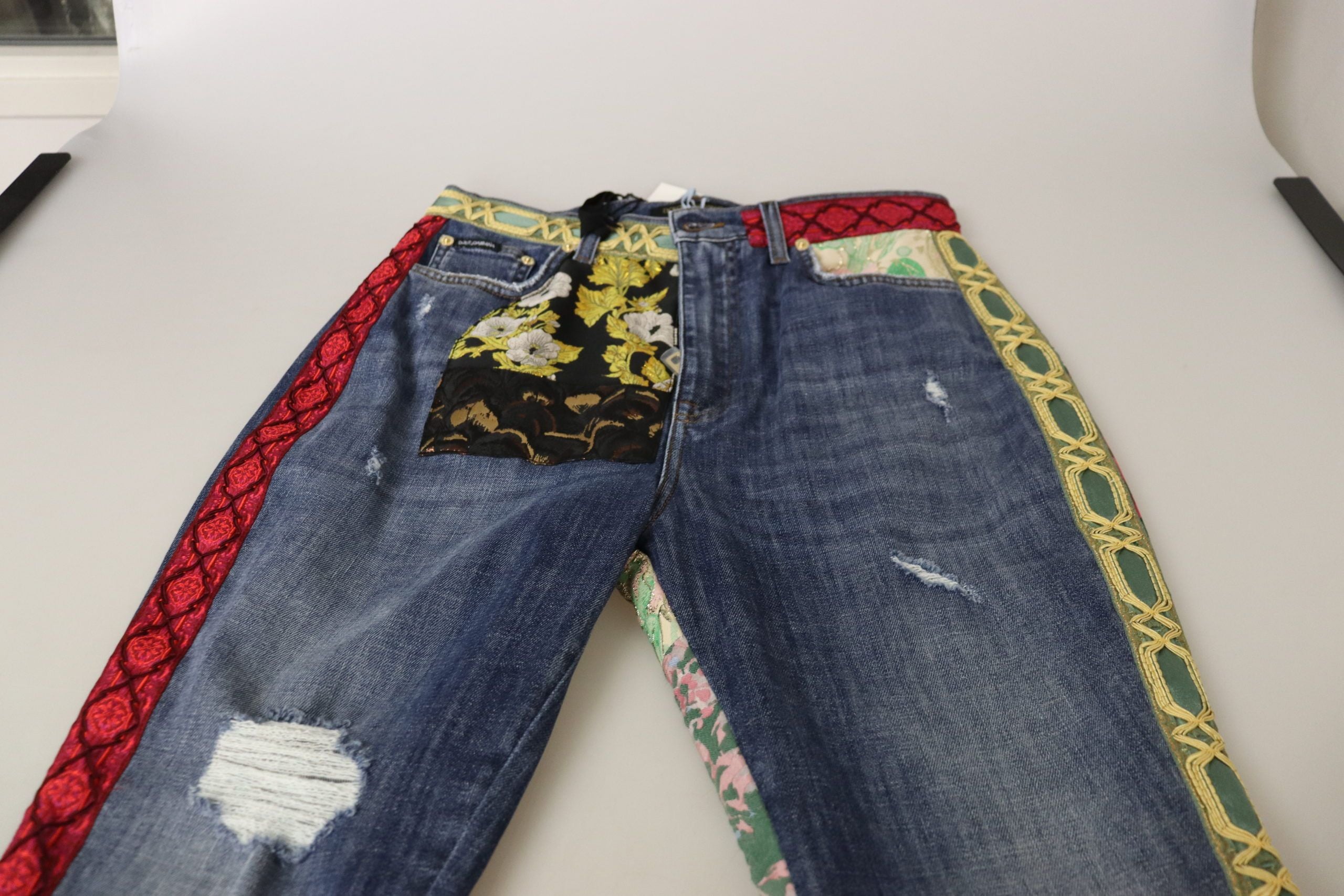 New Dolce & Gabbana Blue Patchwork High Waist Denim Jeans