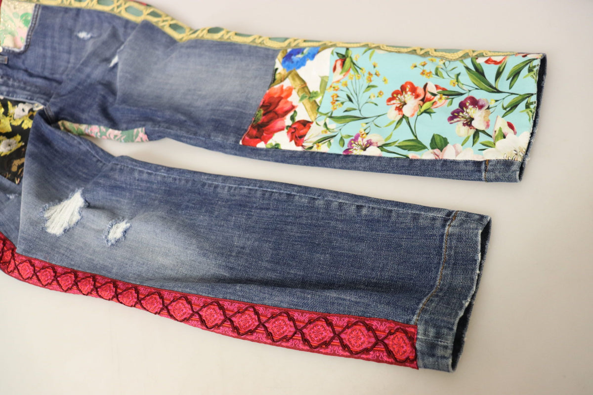 New Dolce & Gabbana Blue Patchwork High Waist Denim Jeans