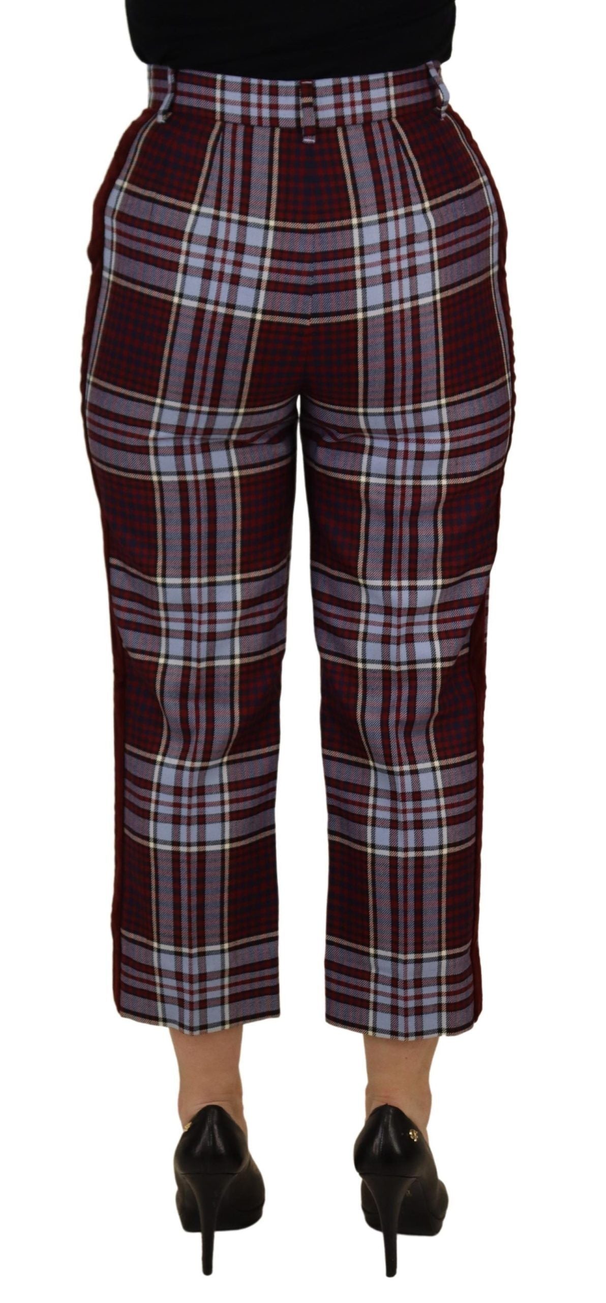 New Dolce & Gabbana Gray Checked High Waist Cropped Trouser Pants
