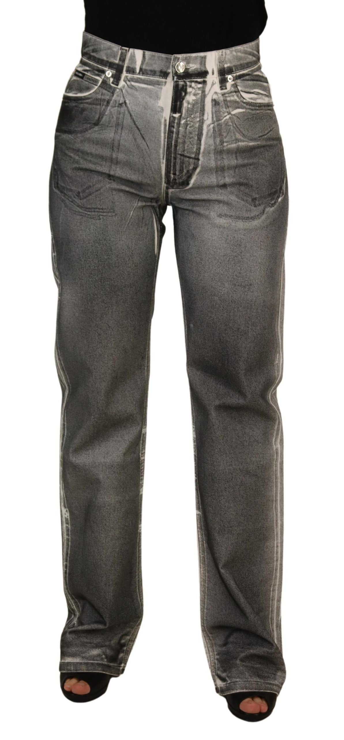 New Dolce & Gabbana Grey Washed High Waist Denim Pants Cotton Jeans