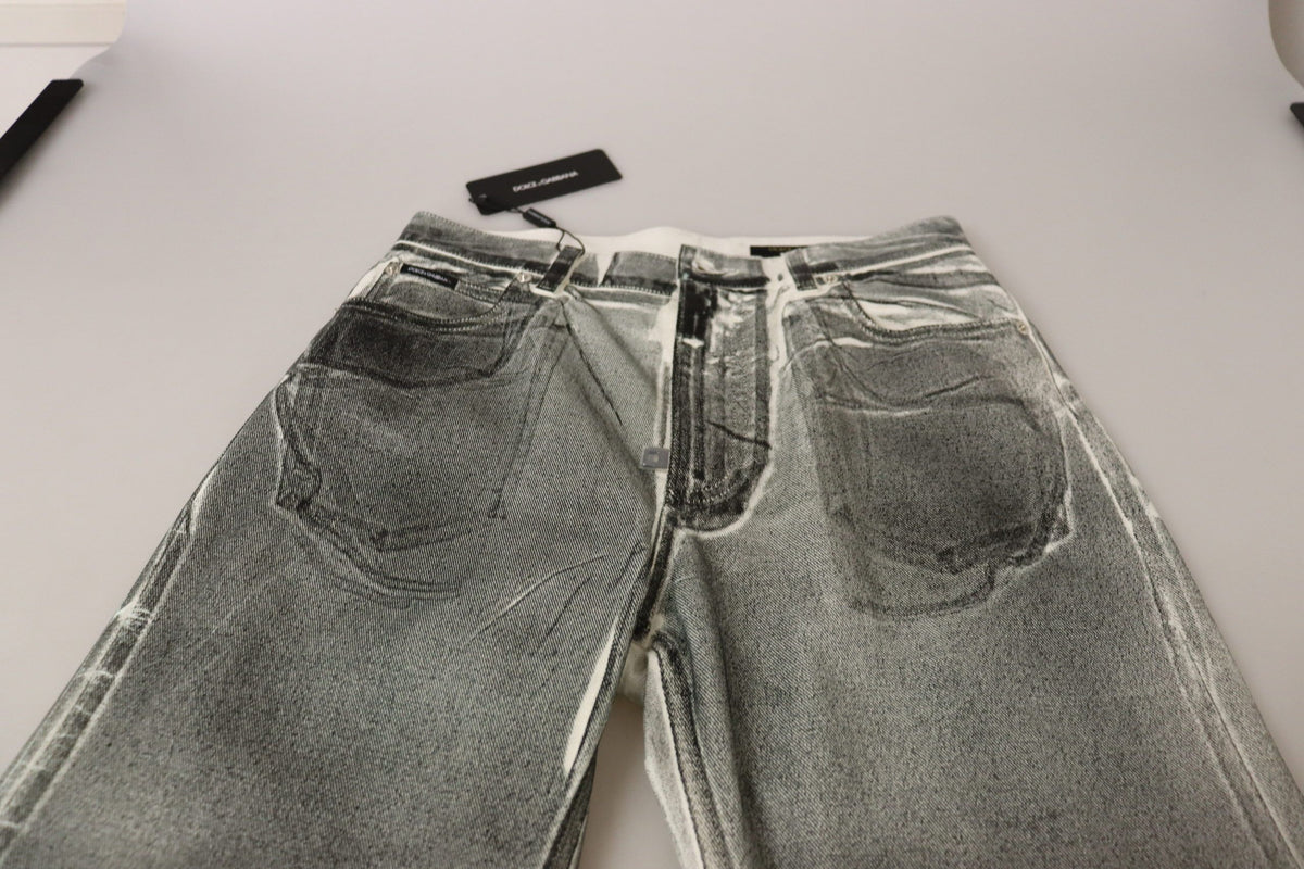New Dolce & Gabbana Grey Washed High Waist Denim Pants Cotton Jeans