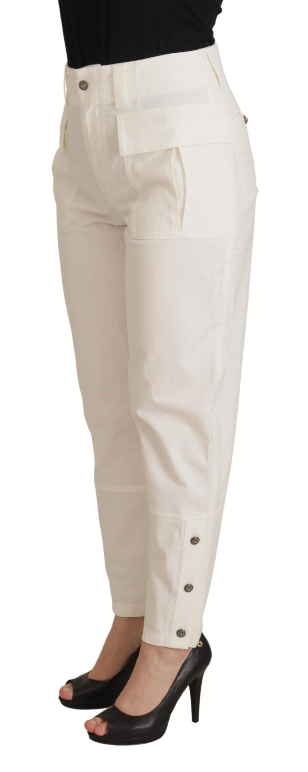 New Dolce & Gabbana White High Waist Tapered Women Cotton Pants