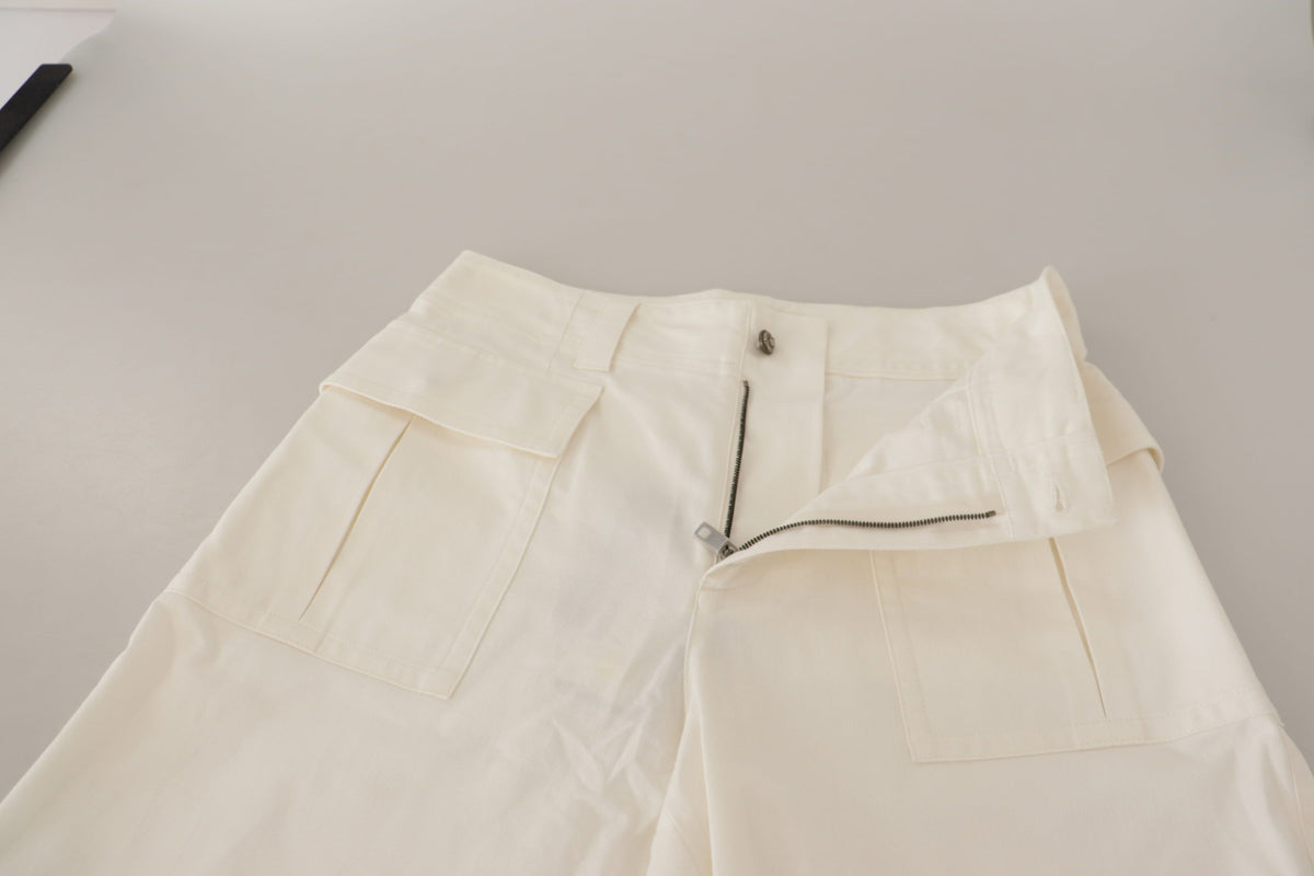 New Dolce & Gabbana White High Waist Tapered Women Cotton Pants