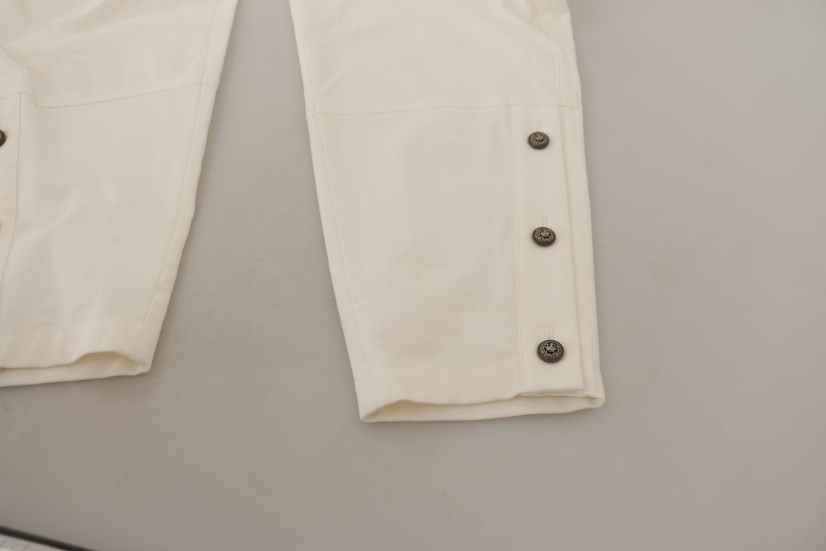 New Dolce & Gabbana White High Waist Tapered Women Cotton Pants