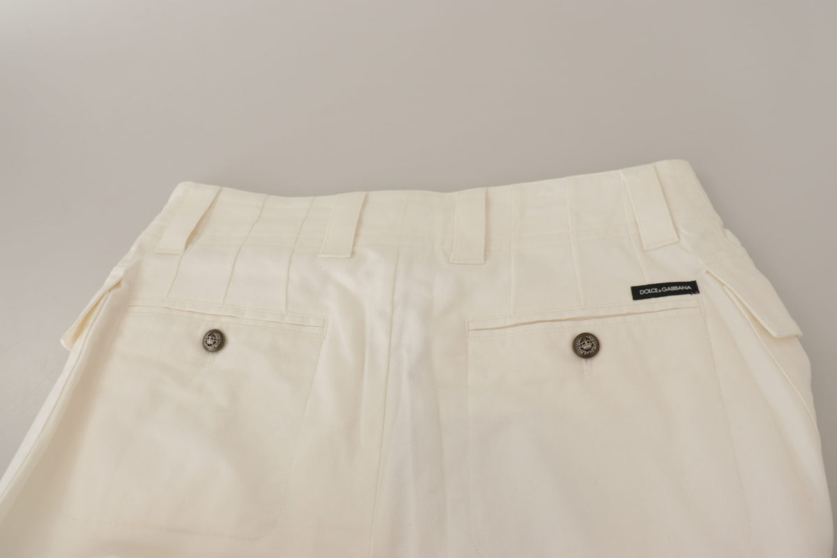 New Dolce & Gabbana White High Waist Tapered Women Cotton Pants