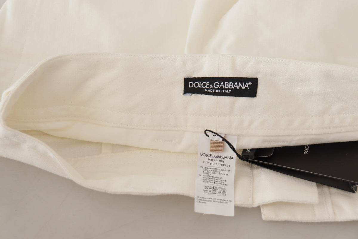 New Dolce & Gabbana White High Waist Tapered Women Cotton Pants