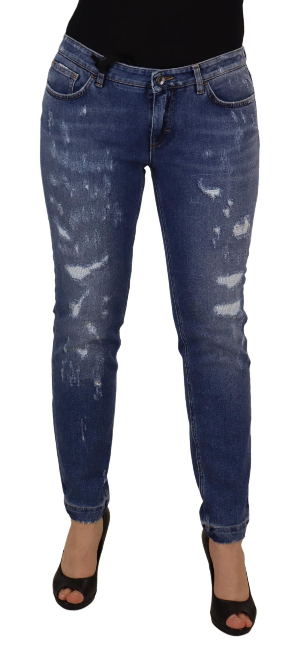 New Dolce & Gabbana Blue Washed Cotton Skinny Low Waist Denim Jeans