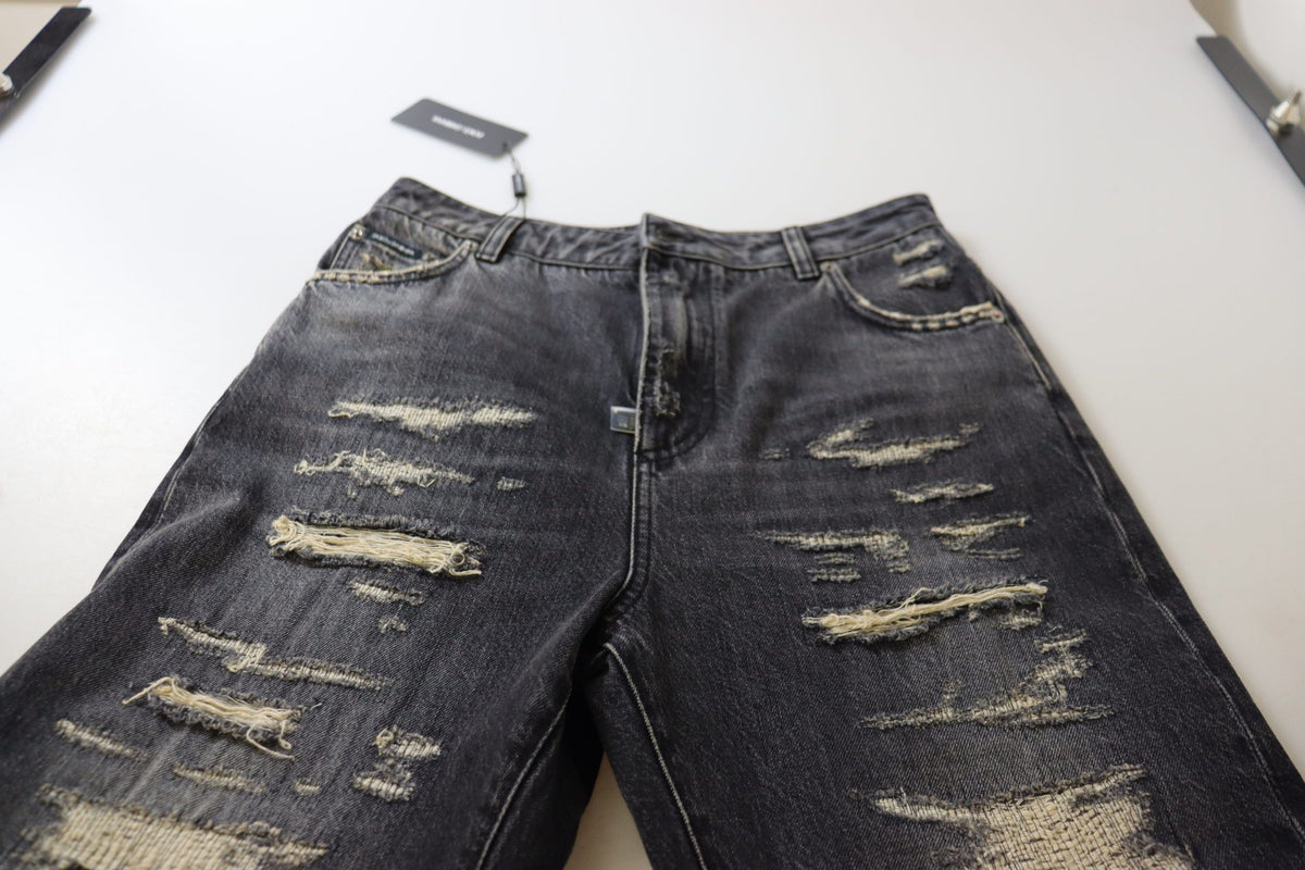 New Dolce & Gabbana Black Washed Tattered High Waist Denim Jeans