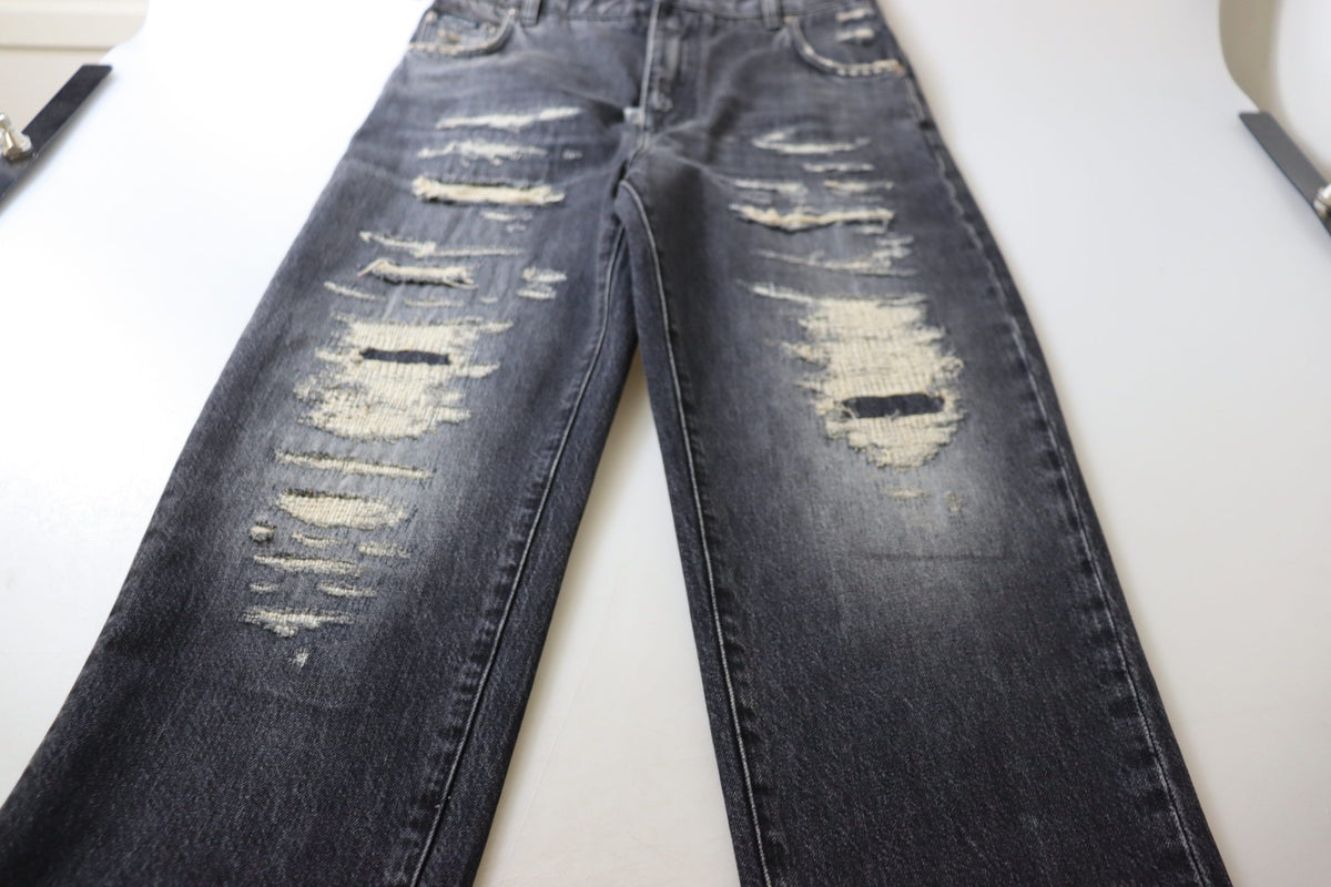 New Dolce & Gabbana Black Washed Tattered High Waist Denim Jeans