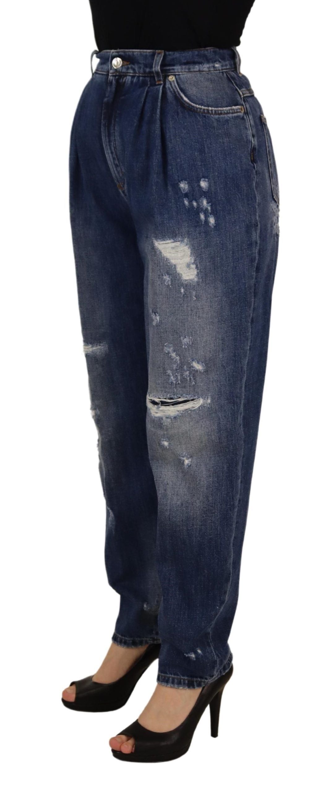 New Dolce & Gabbana Blue Washed High Waist Loose Fit Pants
