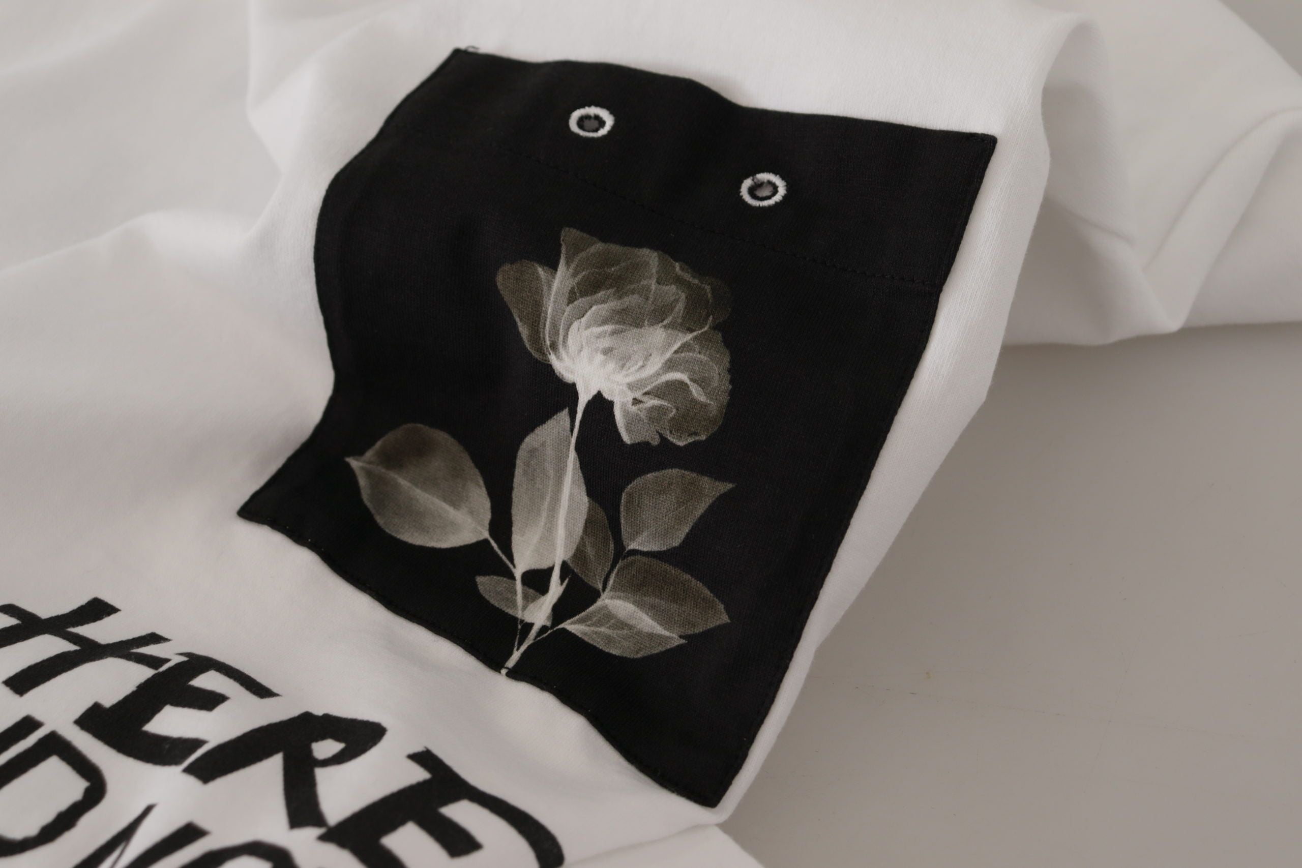 Dolce & Gabbana White Slogan Print Round Neck Cotton T-shirt