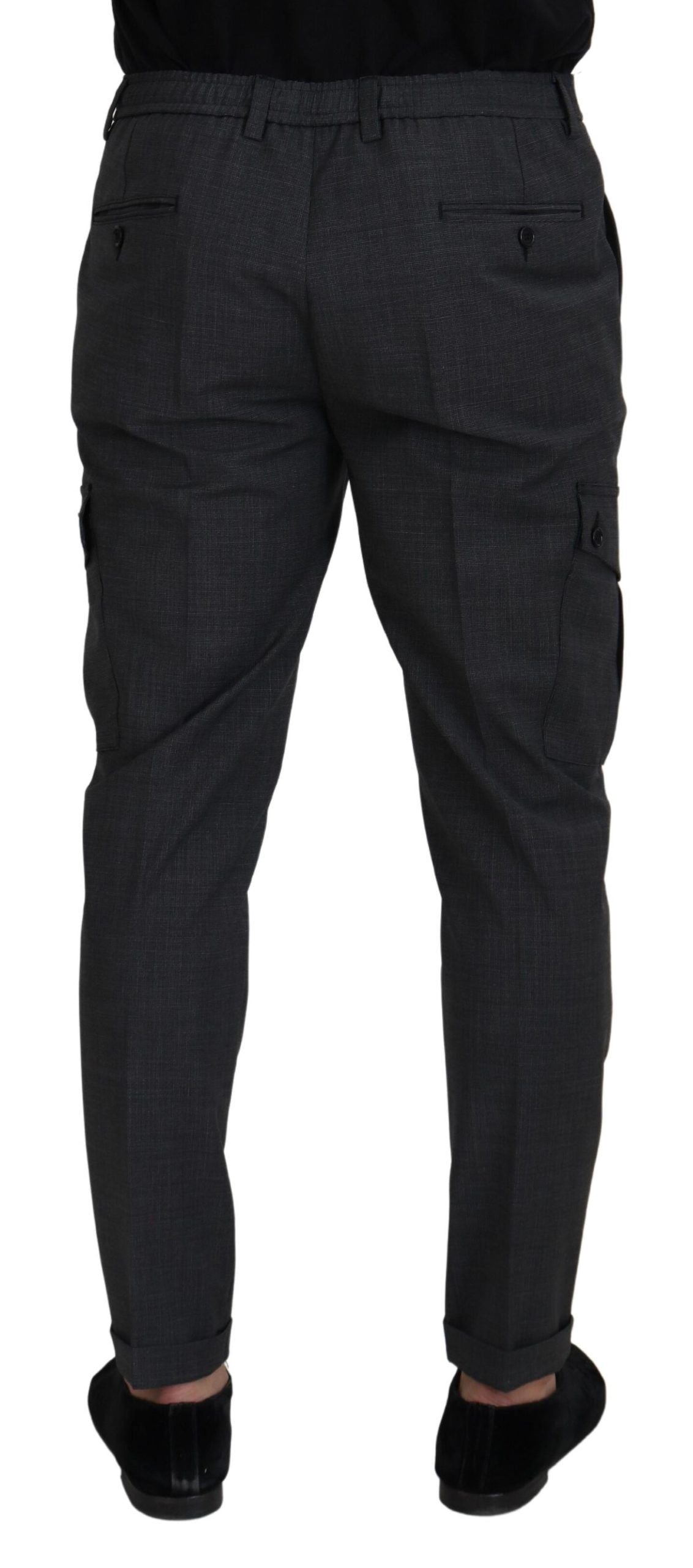 New Dolce & Gabbana Gray Checked Cargo Trousers Stretch Pants